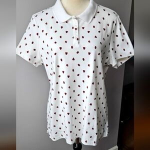 Karen Scott 4 button white polo with ladybug pattern size L.